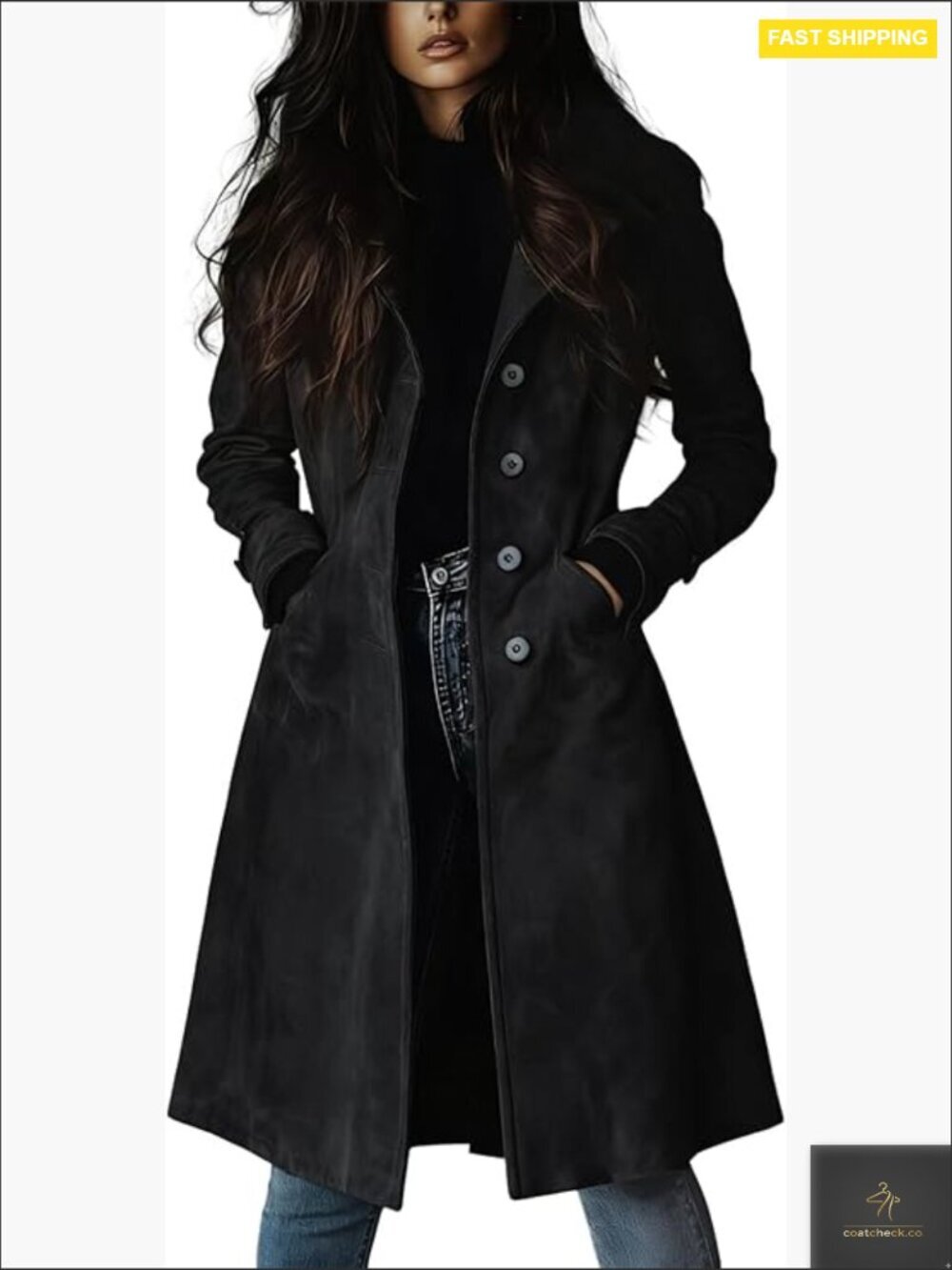Faux Suede Trench Coat Classic Elegant Blazer Jacket with Pockets